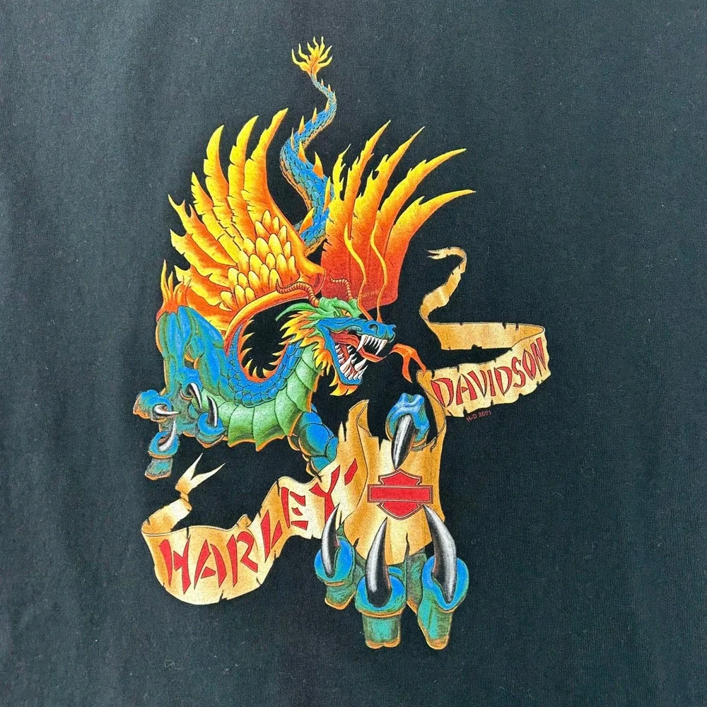 Vintage Harley Davidson Graphic Tee Mens XL Sleeveless Dragon Ohio Shirt Black
